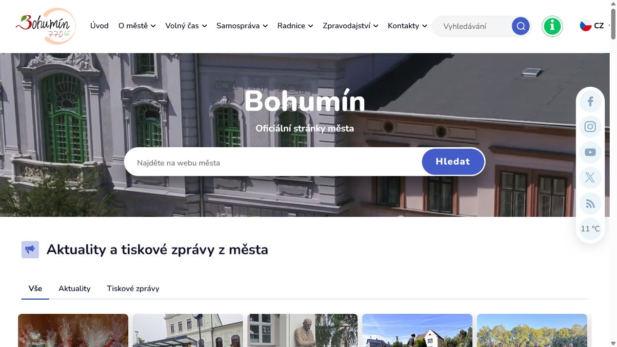 Náhled webu Bohumín.cz na monitoru